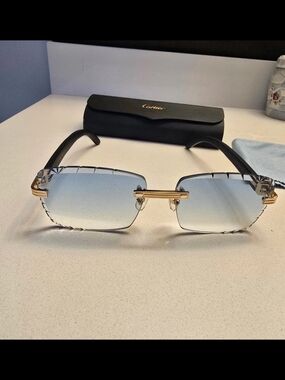 Cartier Rimless Sunglasses with Blue Gradient Lenses